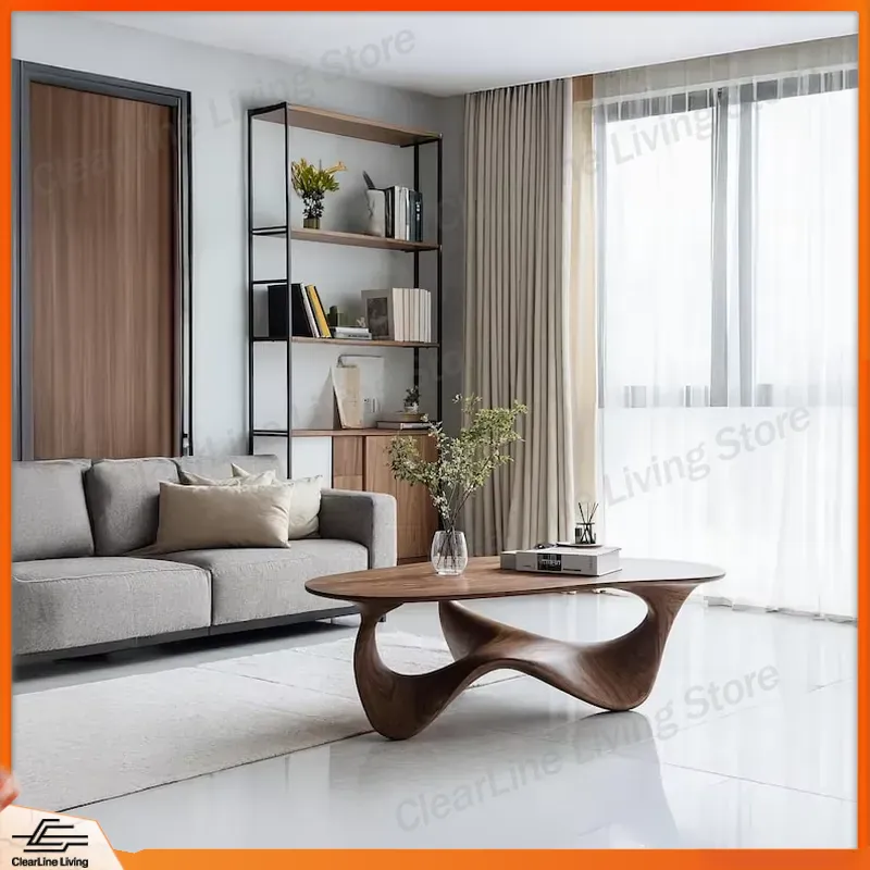 Sustainable Living Homes - โต๊ะกาแฟไม้เนื้อแข็งสไตล์โมเดิร์น ฐานทำมือจากวัสดุธรรมชาติ เฟอร์นิเจอร์ห้องนั่งเล่นที่ทนทาน ดีไซน์ยั่งยืน ตกแต่งบ้านอย่างมีเอกลักษณ์